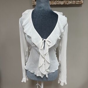 New Aritzia Wilfred ivory white ruffle sleeved tie front Frenchy blouse XS